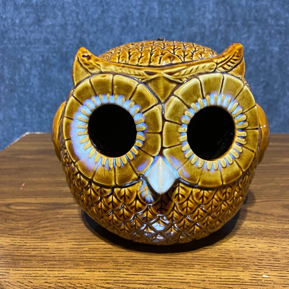 Vintage‎ Ceramic Owl Hanging Birdhouse Whimsical Home Decor Unique Garden Art